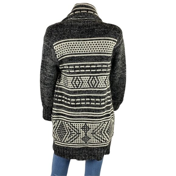 INTERMIX  Wool Blend Black & White Tribal Print Open Front Cardigan P/S - Picture 5 of 10